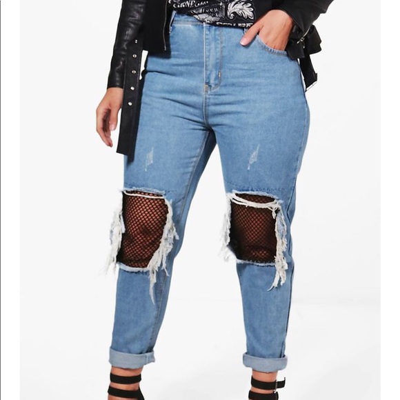 Boohoo Plus Fishnet Detail Boyfriend 